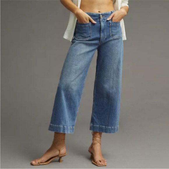 Anthropologie Pilcro The Skipper Jeans Wide-Leg High Rise Blue Size 29 Tall - Picture 1 of 16